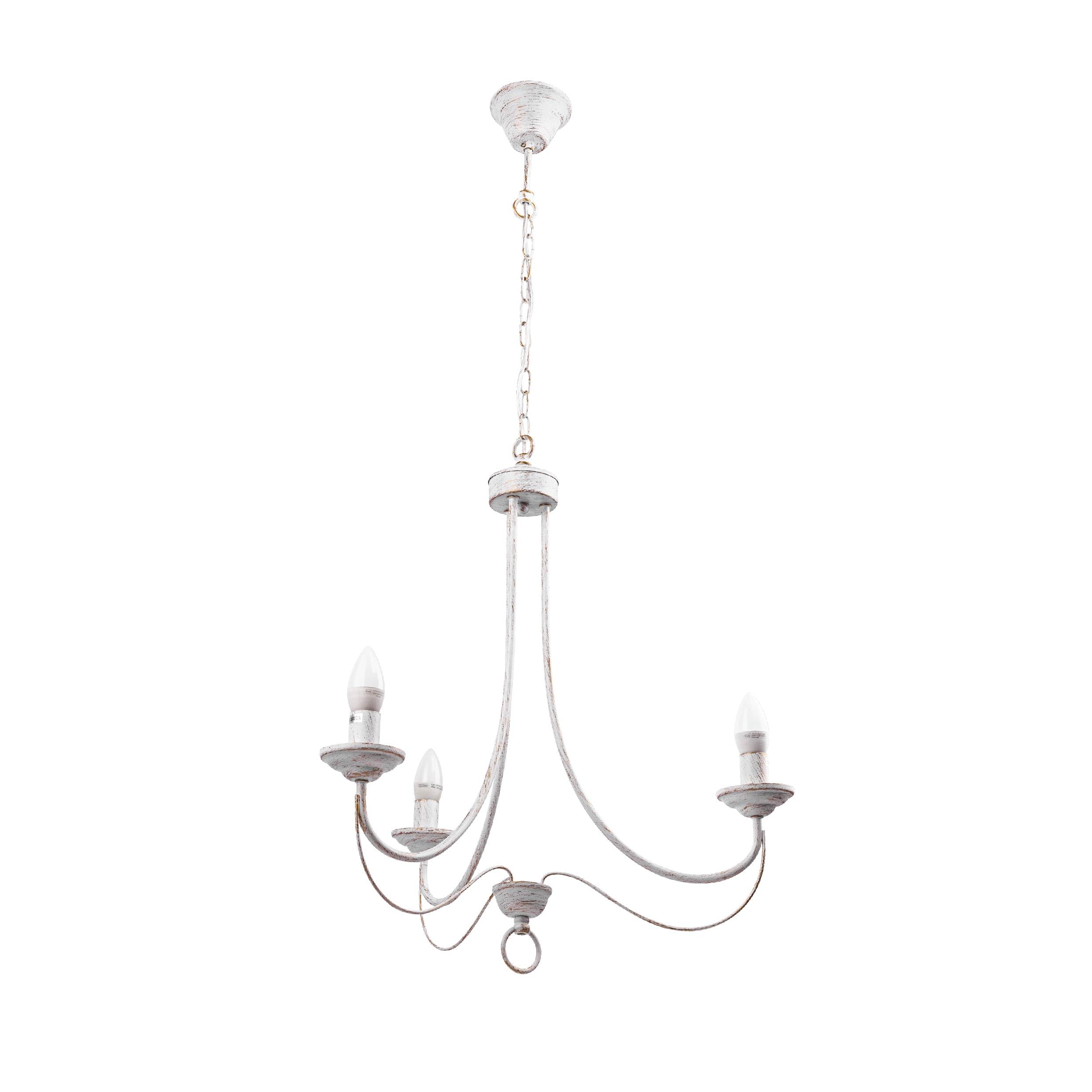 Tekled Gold Brushed White Rice Metal Arm Candle Ceiling Chandelier Light | E14 Fitting | Modern Minimalist Design | For Living Rooms Dining Halls Hallways Foyers | 3 Candle (Bulb Not Included)