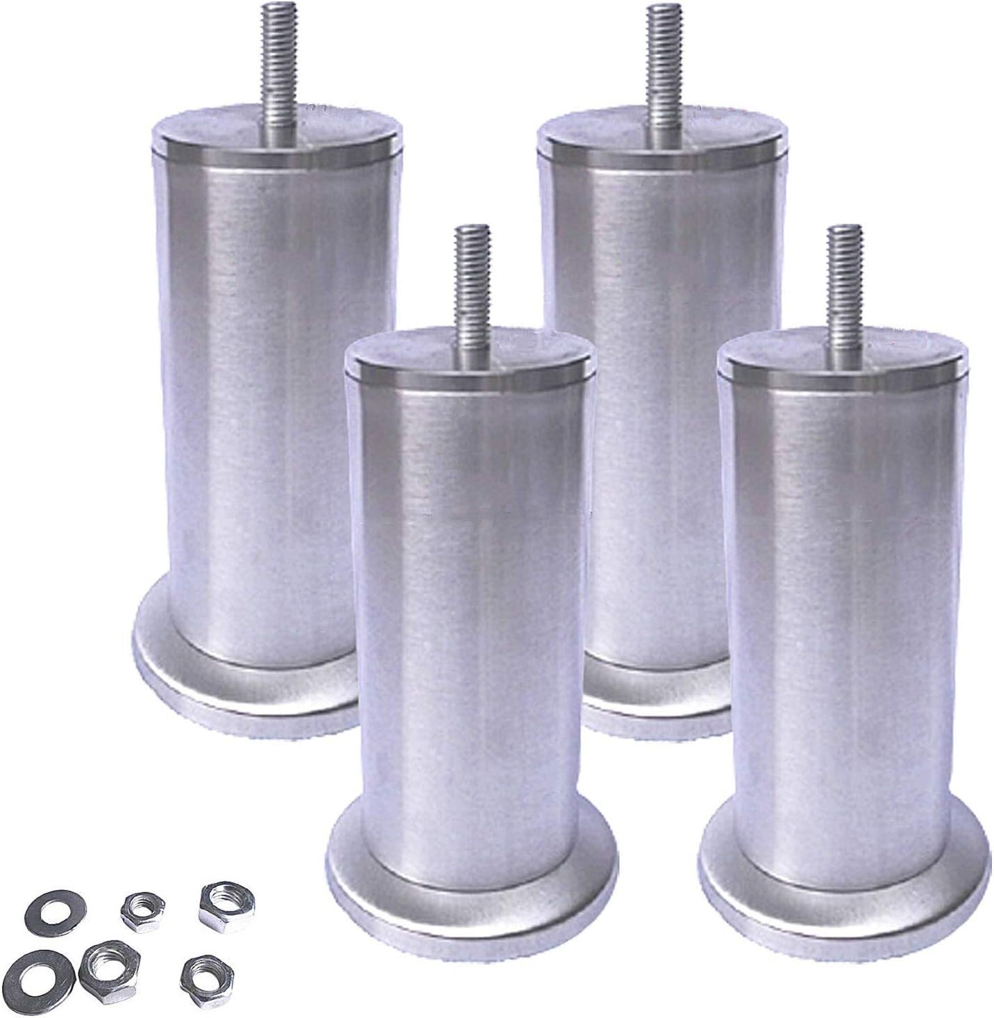 Rhllvj Silver 4Pcs Metal Furniture Feet, Brushed Stainless Steel Cabinet Coffee Table Tv Cabinet Dresser Feet, M8 Threaded, With Nut(17.5Cm/6.9In)