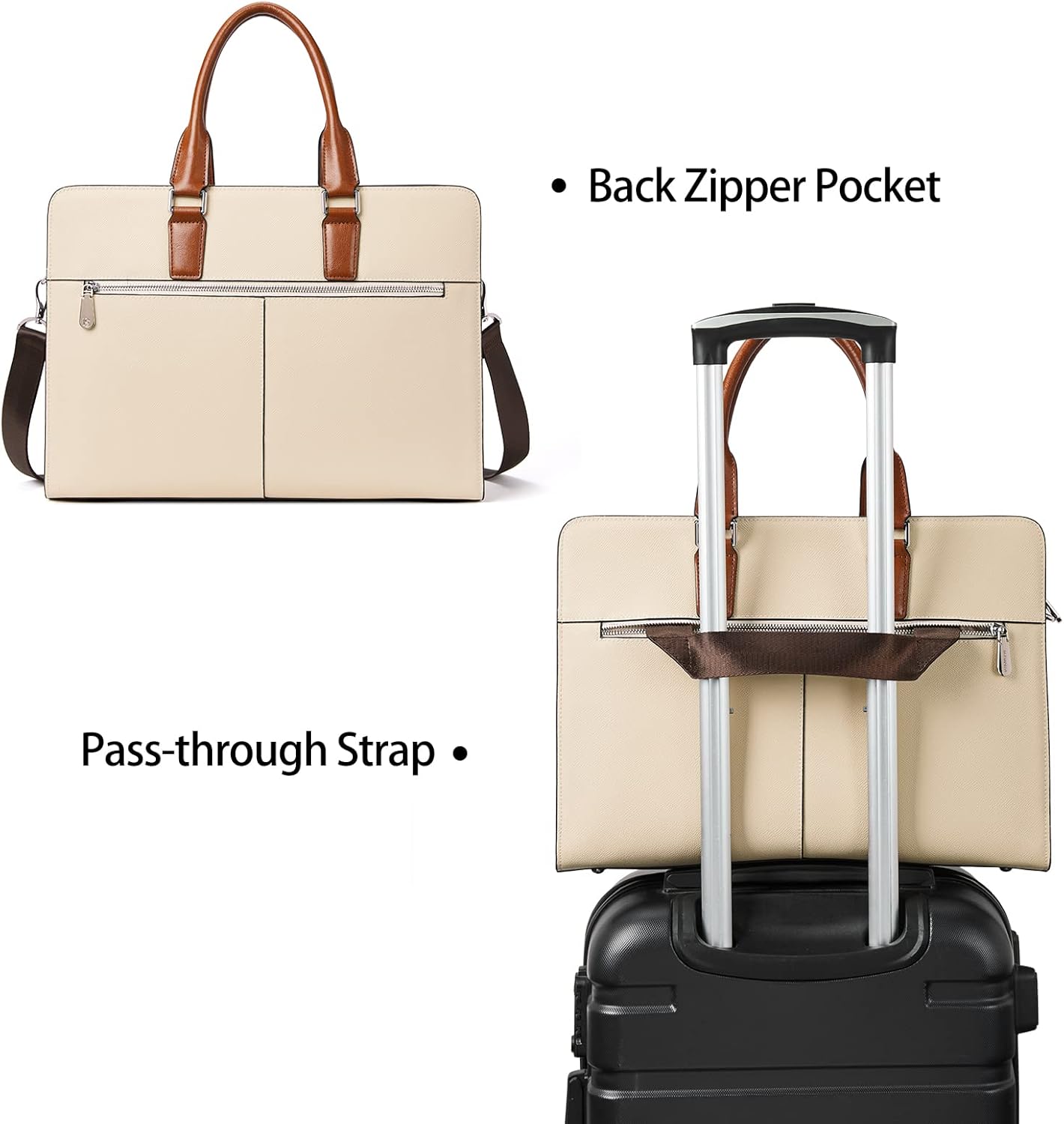 BOSTANTEN Women Genuine Leather Briefcase Tote Business Vintage Handbag 15.6" Laptop Shoulder Bag Brown | Genuine Leather, Business, Vintage, 15.6" Laptop - Image 3