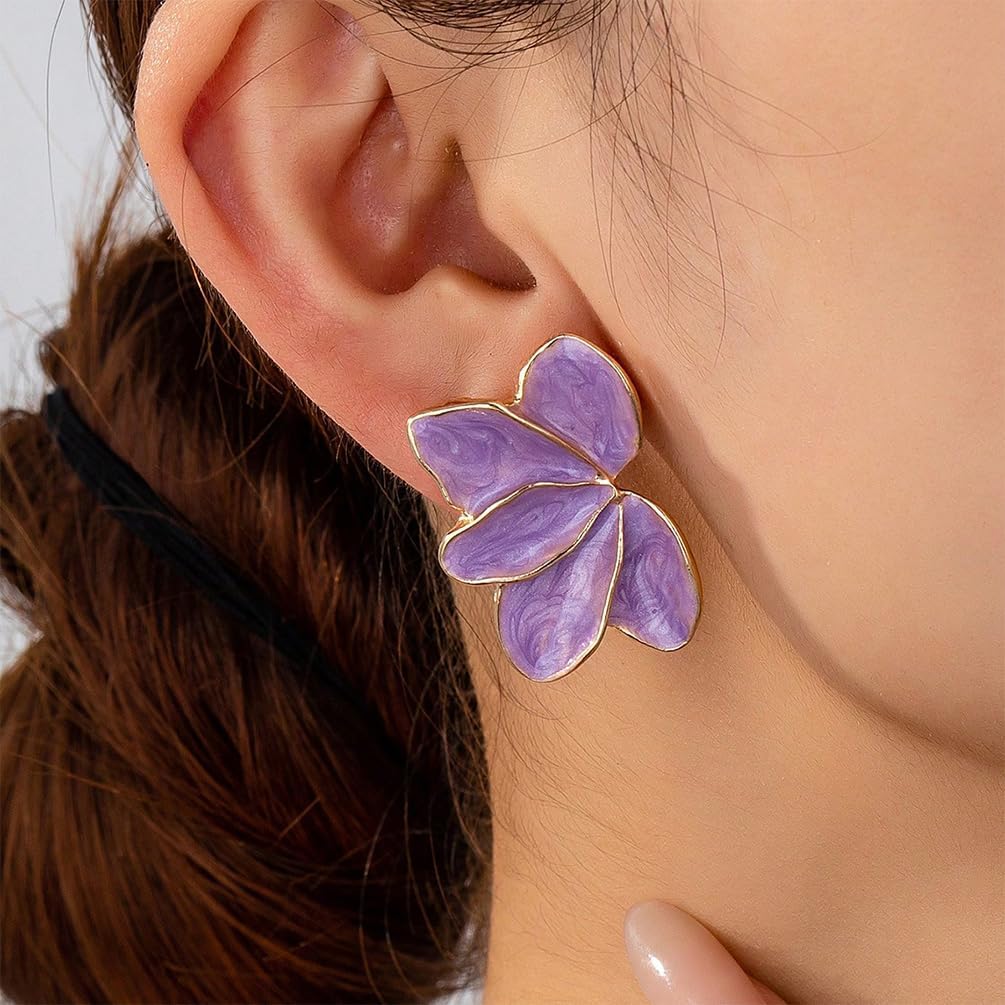 Statement Enamel Petal Flower Stud Earring for Women Exquisite Dainty Leaf Floral Earrings Irregular Romantic Valentine Party Jewelry Gift Accessories - Image 3