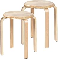 Yawinhe Stackable Wooden Bar Stools 2-Pack, Natural Rubber Wood Round Top, Anti-Slip Pads, 330 lbs Capacity, 11.8x16.5in for Home & Classroom
