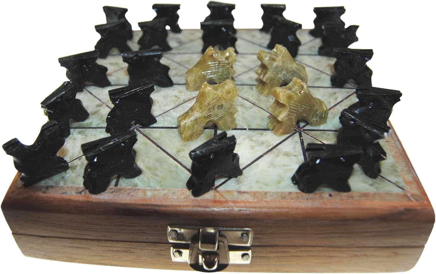 Handmade Foldable Travel Wooden & Stone Bagh Chal Moving Tigers Nepal Traditional Boardgame &Pieces