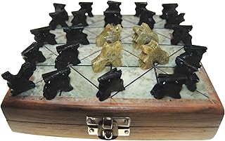 Handmade Foldable Travel Wooden & Stone Bagh Chal Moving Tigers Nepal Traditional Boardgame &Pieces