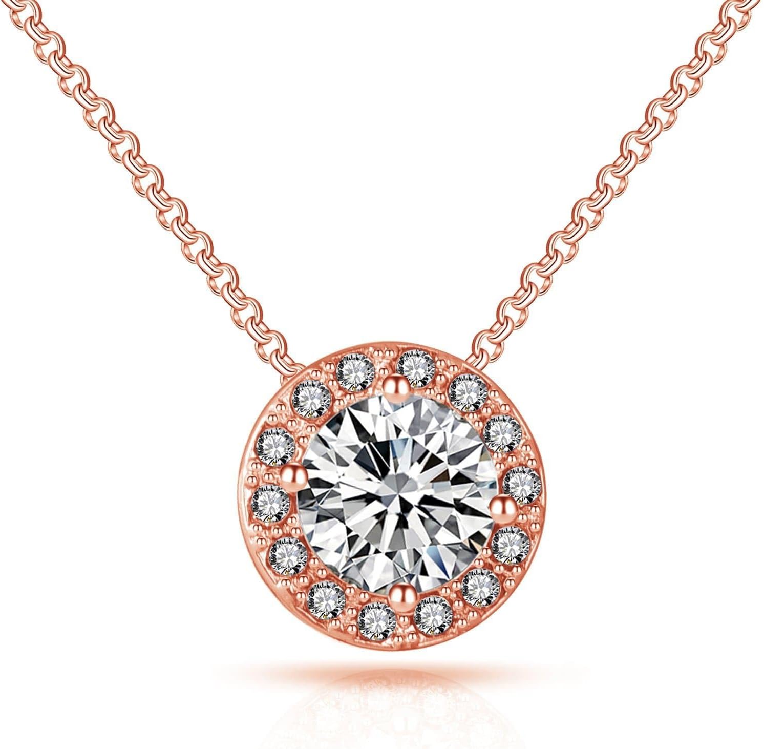 Rose Gold Plated Halo Necklace Created with Zircondia® Crystals