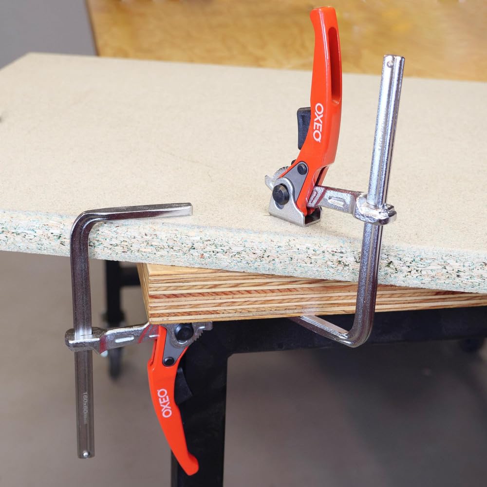 Serre joint à levier 160mm X2 - rapide adapté rail de guidage - Pince table à cliquet - Saillie 60mm - Acier - Ponçage, coupe
