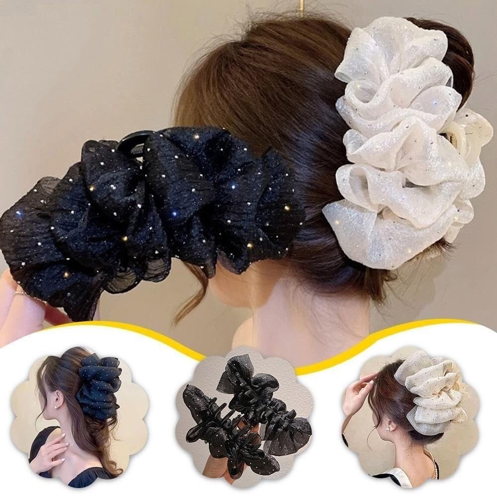 5Pcs Large Bow Bubble Clips,Large Claw Clips For Thick Hair,Chiffon Silk Flower Bow Hair Claw Jaw Clip, Thick Hairs Claw Clips For Fluffy Long Hairs(A)