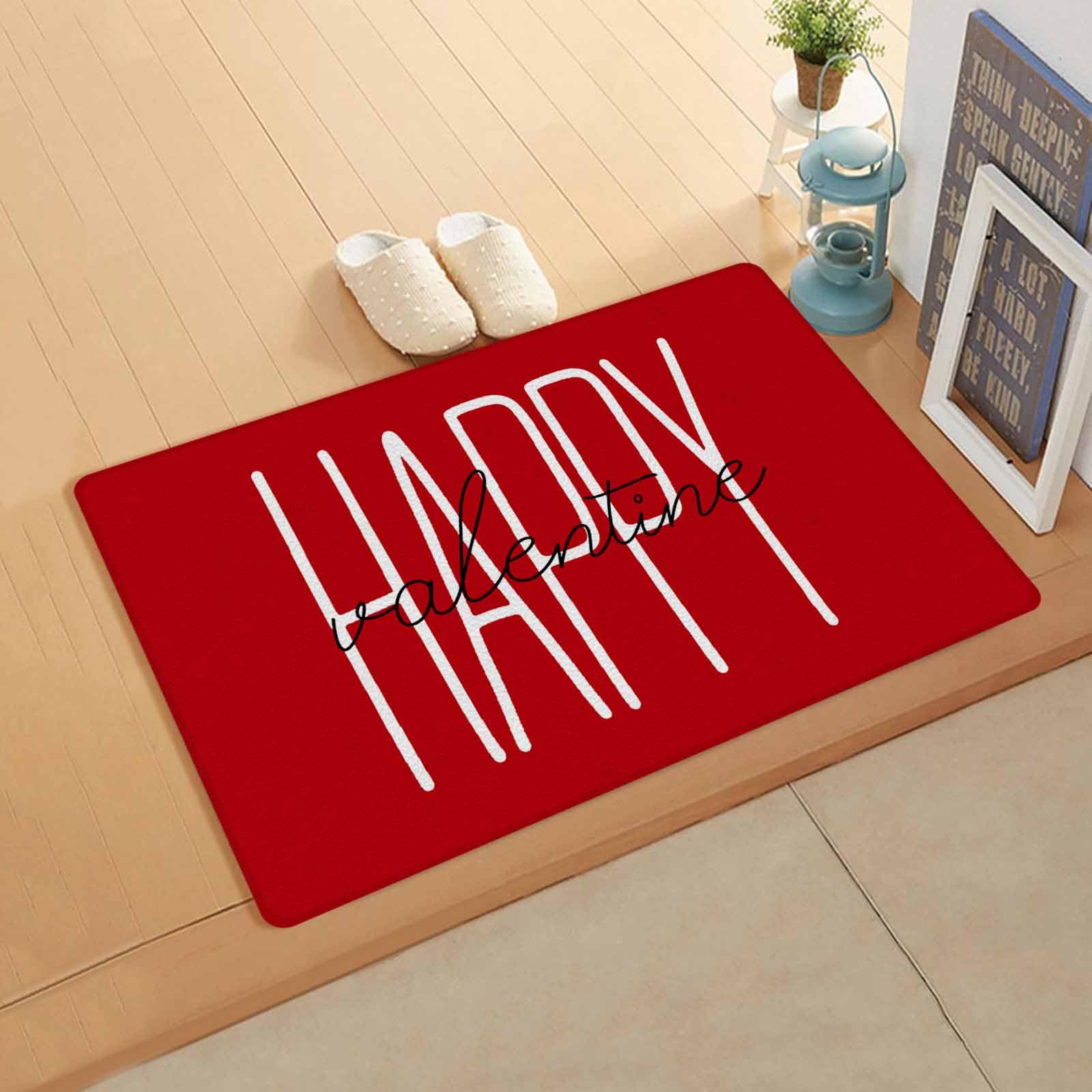Happy Valentine's Day Kitchen Bath Door Mat Cushioned Runner Rug,Washable Welcome Floor Sink Antifatigue Mat,Waterproof & Non-Slip Comfort Standing Doormat for Kitchen,Black White Letters Red 18