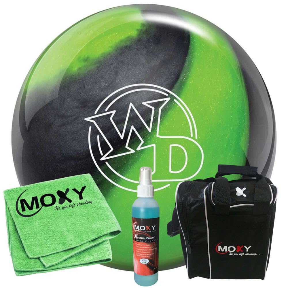 Bowlerstore Products Columbia 300 White Dot Lime/Swirl Bowling Ball | Moxy Strike Black Bowling Bag | Moxy Green Micro Fiber Towel | Moxy Xtreme Power Cleaner Package 15lbs