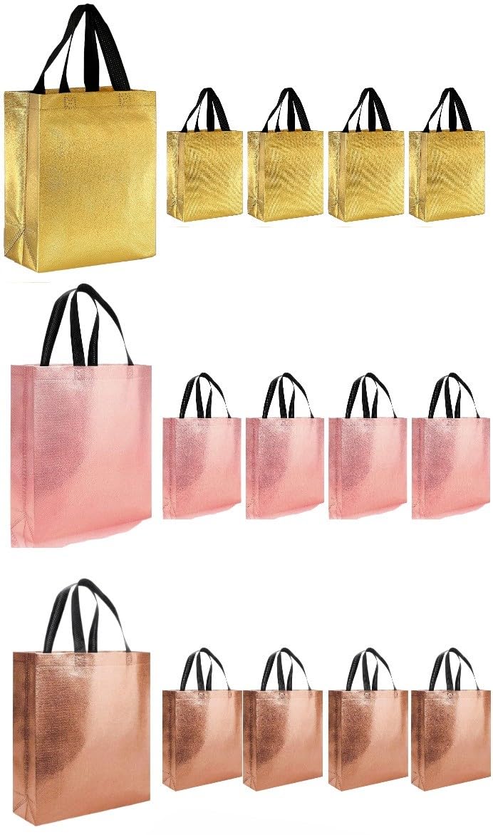 Evafly Gift Bags Medium Size :12Lx4Wx13H Inch Pack Of 15 | Reusable Non-Woven Shiny Metallic | Tote, Shopping Bag with Handle for Wedding Return Gifts - Multicolor