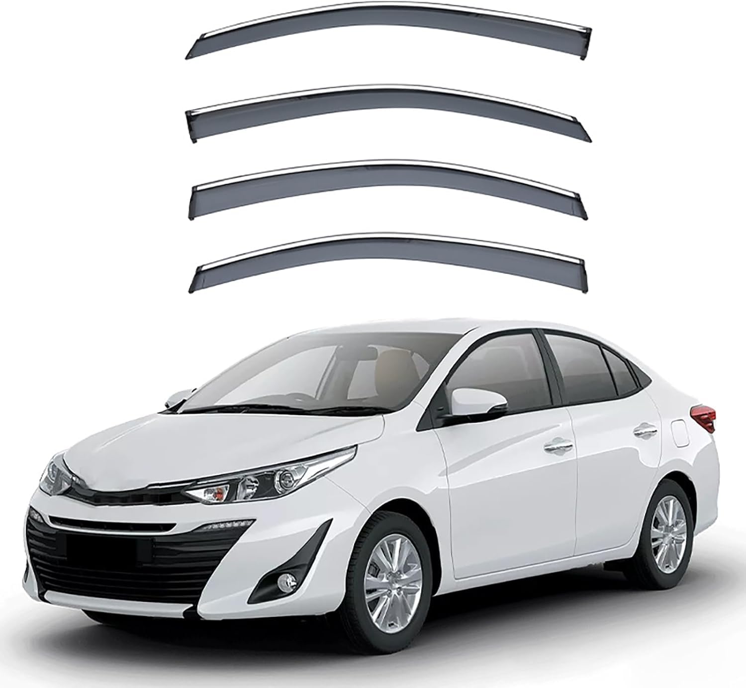 FengXH Window Deflectors for Toyota Yaris Sedan MK3-XP150 2014-2019 - 4pc Smoke Tint, Waterproof, Noise Reducing.