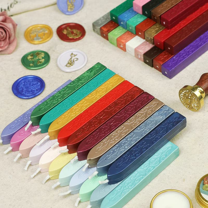 Sealing Wax Sticks, 10 Pcs Coloured Wax Seal Kit for Wax Stamp Sealing Wax with Wick for Wedding Invitations Cards Envelopes - Image 2