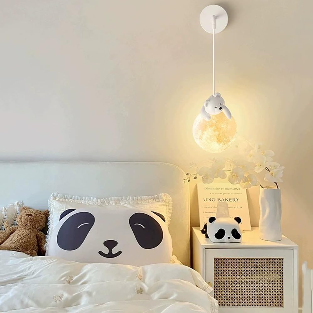 Applique da parete cablata per camera dei bambini stampa 3D palla di luna lampada da parete per camera da letto simpatici animali del fumetto coniglio panda orso bianco nordico dimmerabile lamp