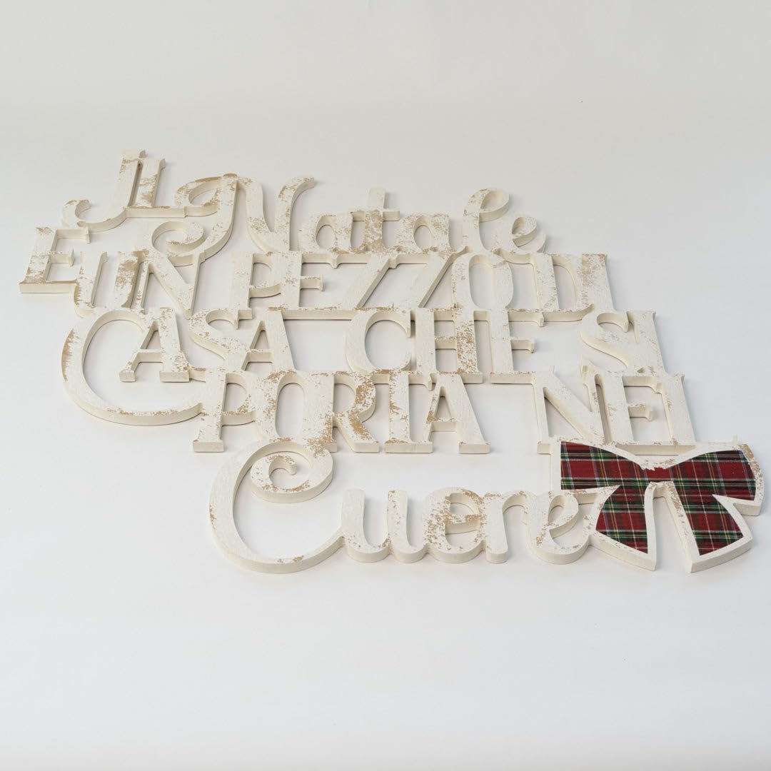 Letras de madera con texto en inglés «La Natale è un pezzo di casa – Decoración mural navideña para salón, cocina, dormitorio
