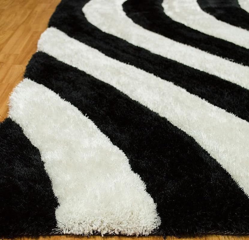 Image of Sifa Carpet Hand Made Ultrasoft Microfiber Shag Carpet - Plush Comfort & Modern Style for Living Room (3x5 Feet Black /Ivory Color)