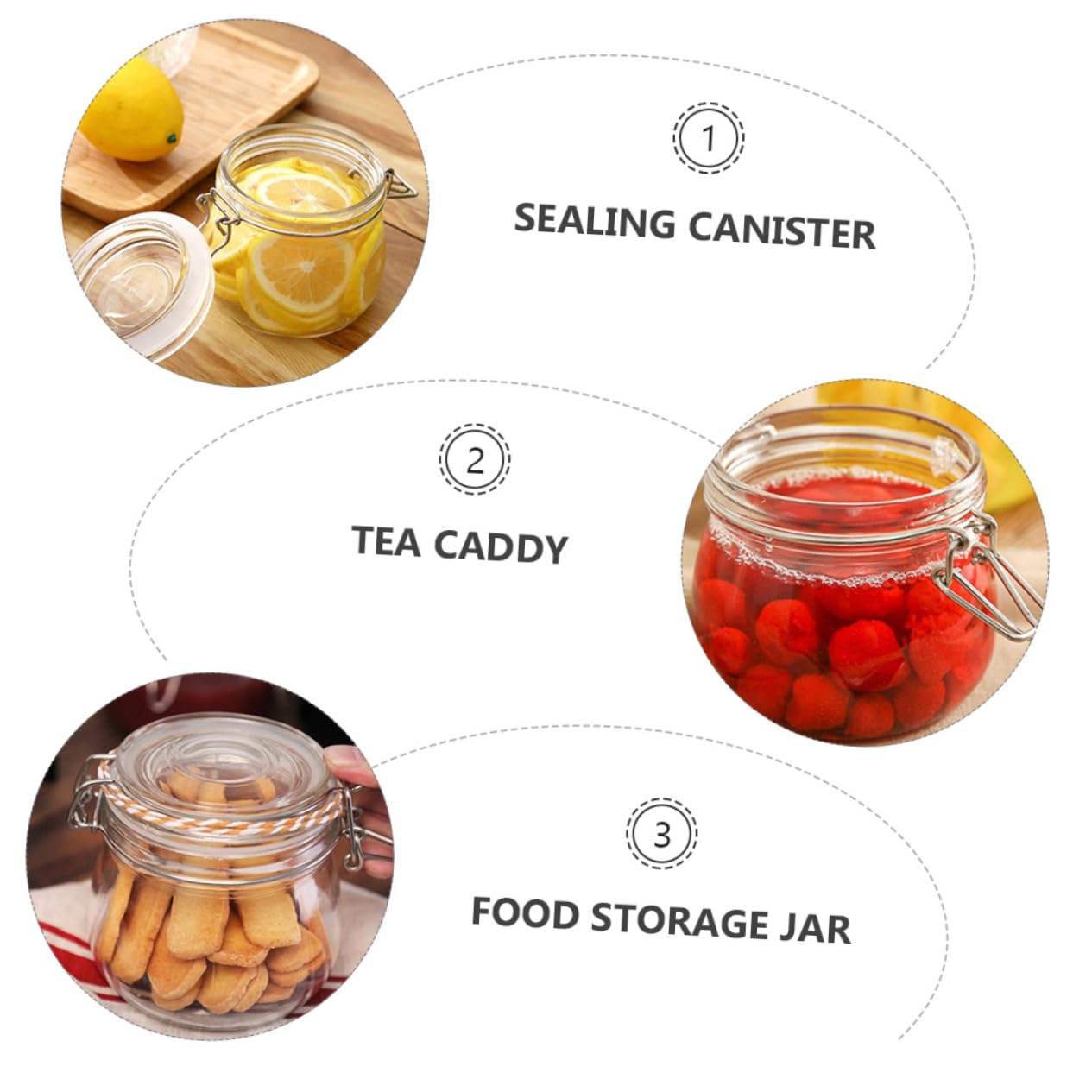 BESPORTBLE 3 pezzi Barattoli Vetro con Chiusura Ermetica Contenitori Piccoli per Conservare Tè Dolci e Snack Vasetti Sigillati per Cucina Ordinata e Sicura