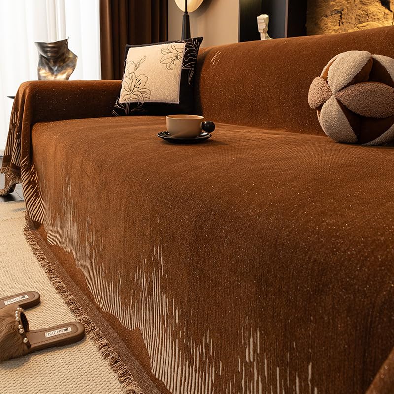 Jeté de canapé abstrait marron pour des soirées cocooning cosy