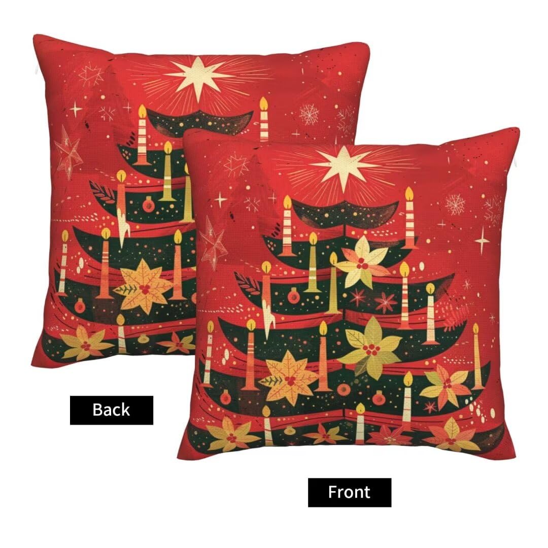 Kissenbezug 55 x 55 cm Weihnachtsbaum Kissen,Sofakissen Superweicher Kopfkissenbezug Dekorative Kissenbezüge (2er Set) Kissenhülle mit ReißVerschluss Deko Kissen für Couch Wohnzimmer Schlafzimmer J209