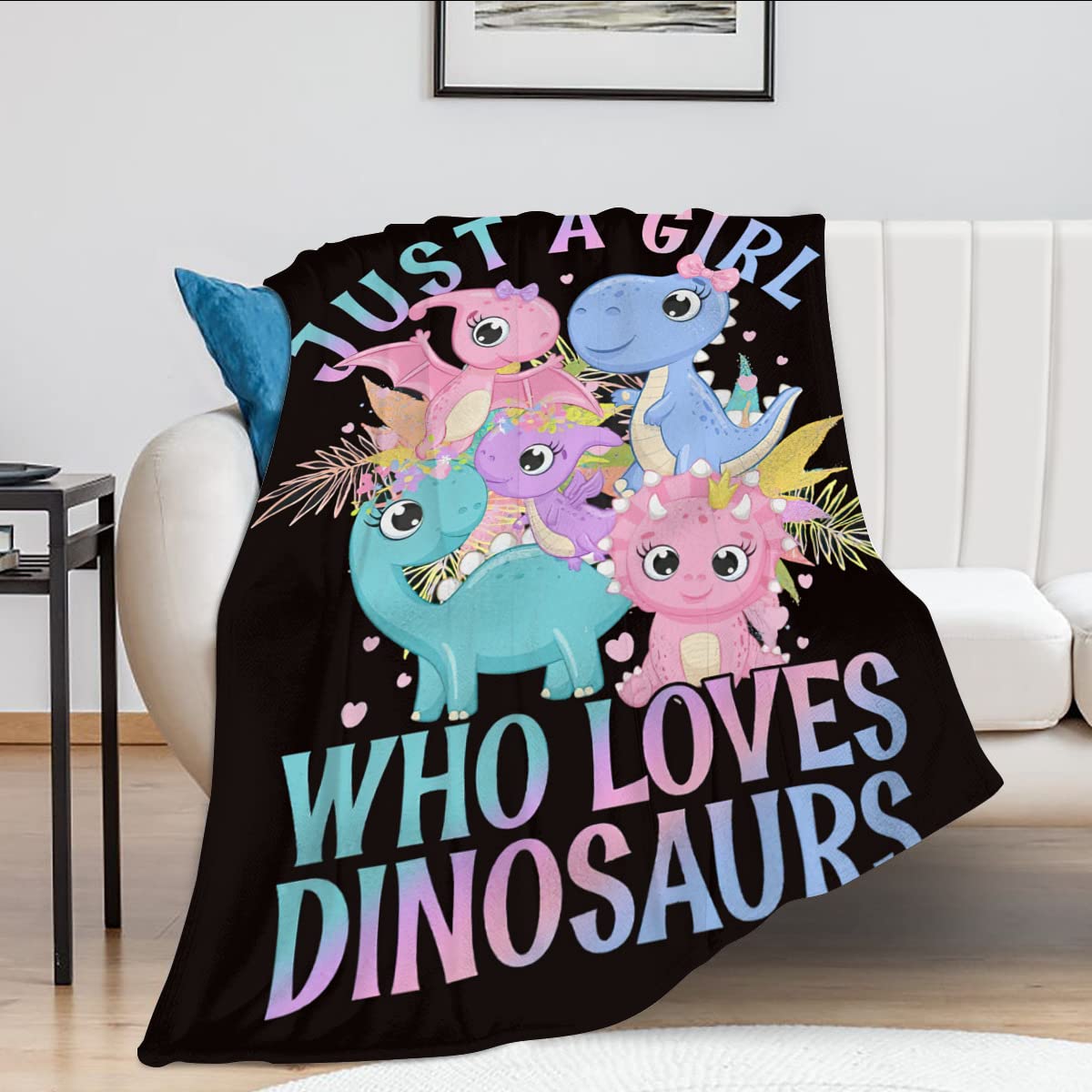 Just A Girl Who Loves Dinosaurs Blanket Cute Dinosaurs Decor Throw Blanket Gifts for Girls Super Warm Soft Plush Lightweight Fleece Flannel Blanket Winter Bedding Blanket for Kids Adults Women 40"x50"