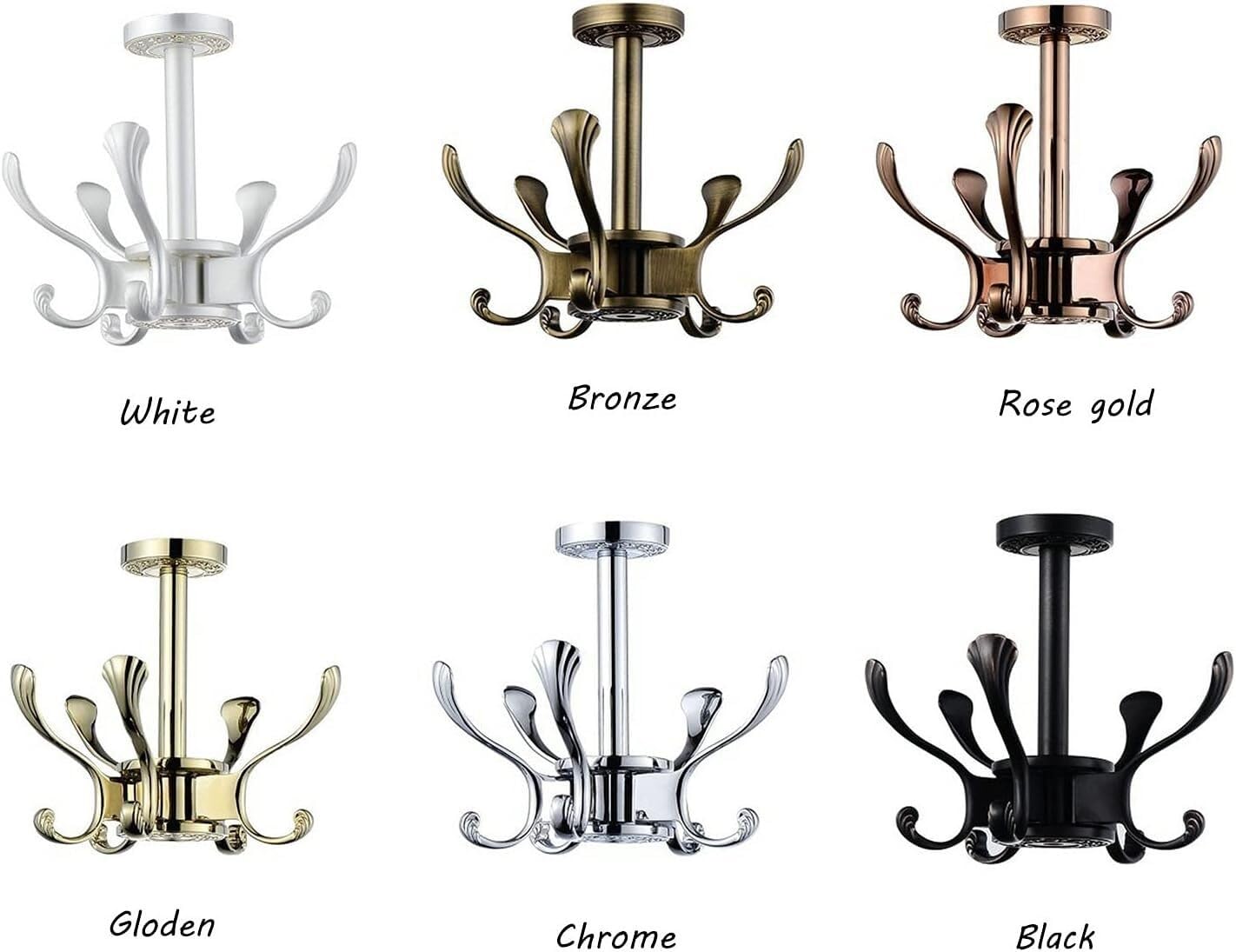 Ganchos de ropa, Ganchos for abrigos, colgador de puerta, ganchos giratorios modernos for llaves, organizador con 5 ganchos, metal resistente, resistente al agua, debajo del armario, for colgar en la