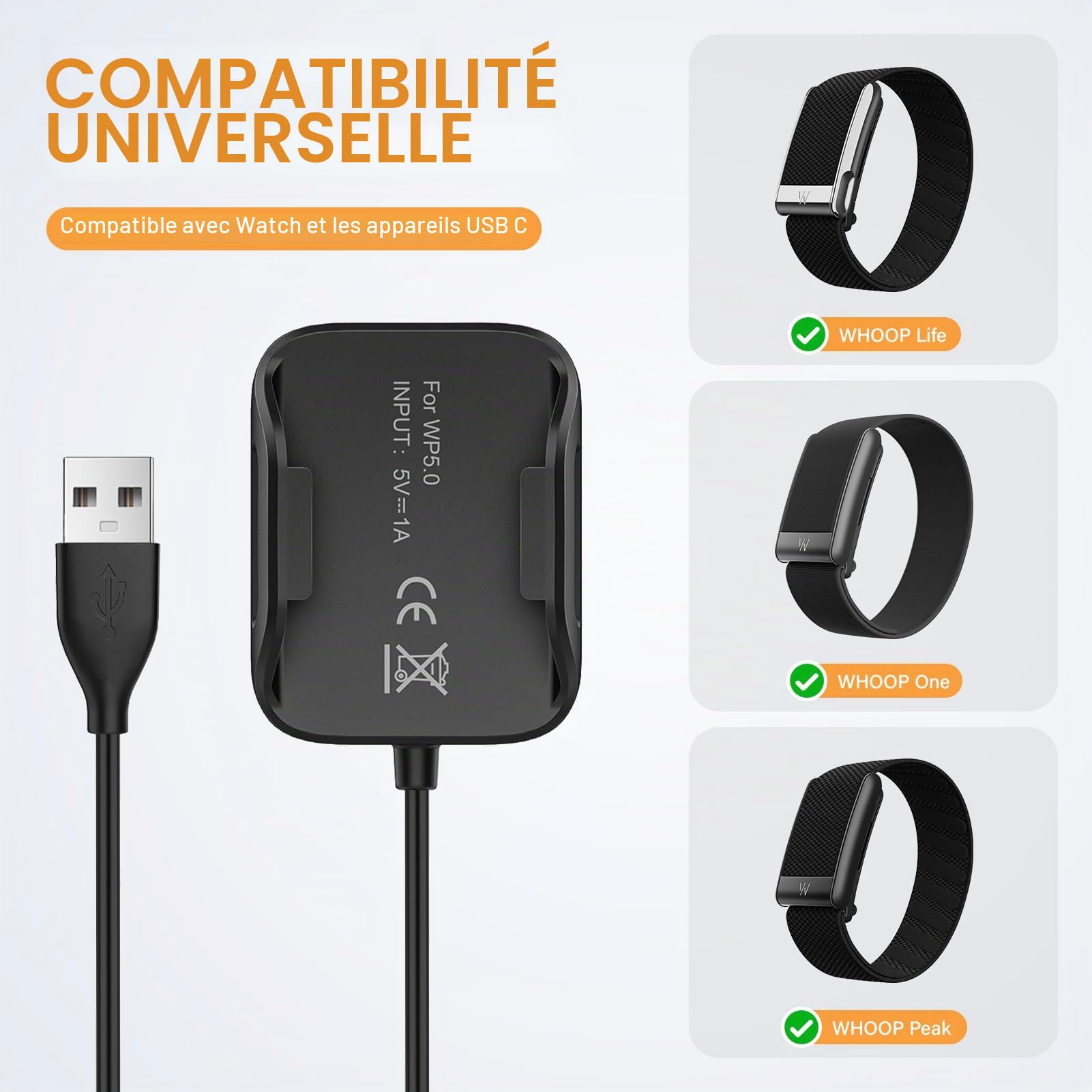 Chargeur pour montre connectée Whoop 5.0/MG Noir