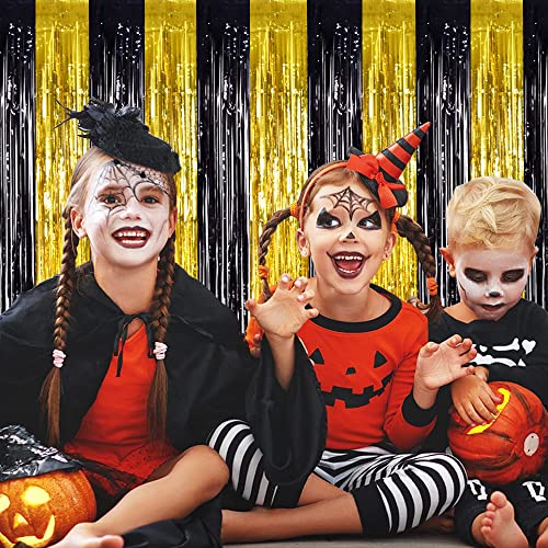 Image of TONIFUL 2Pcs Black Gold Door Streamers,Photo Booth Backdrop Metallic Streamers Foil Fringe Curtains for Birthday,Christmas,New Year,Bachelorette,Grad Party Streamers Decor(6.6ft x 6.6ft)