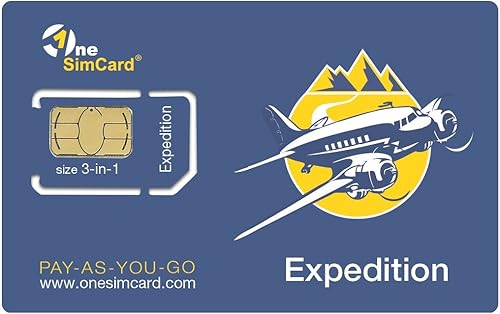 OneSimCard Tarjeta SIM de Expedition International para viajes en más de 200 países con crédito de $5 - Datos de $0.01 por MB. Compatible con todos
