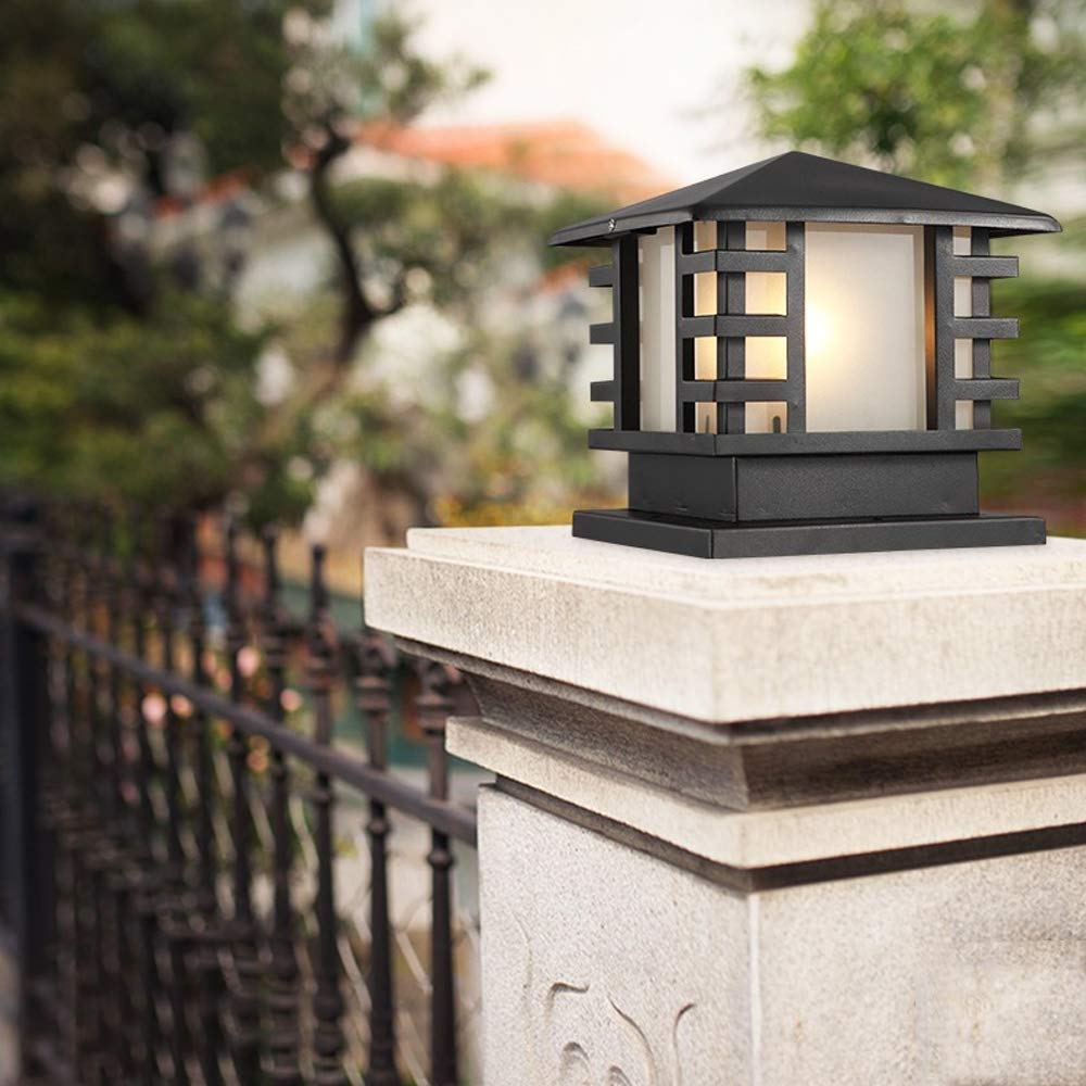 Cortile Luci Paesaggio Prato Luci Quadrato IP55 Lanterna di Vetro per Esterni Impermeabile Lampada da Tavolo da Giardino Lampada a Colonna Villa Recinzione Pilastro Lampada Decorativa Stradale