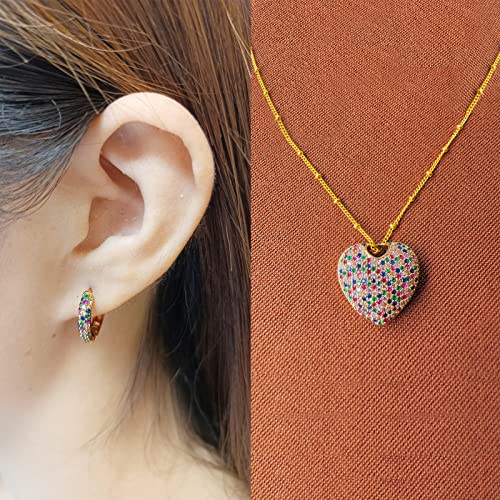 Metmolley Austrian Crystal Heart Drop Dangle Earrings For Women Colorful Cz Huggie Hoop Earrings Set For Women Mom Girls (Multicolor) #TOP4