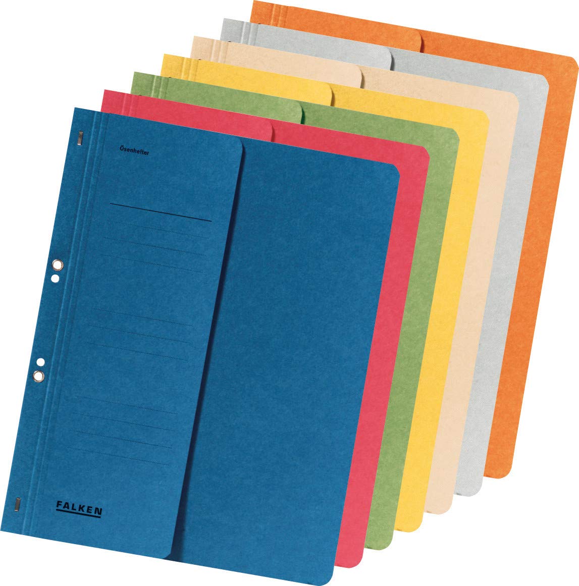 FALKEN 50x Ösenhefter aus Recycling-Karton für DIN A4 gelb | Made in Germany mit halbem Vorderdeckel und Behördenheftung Hefter Sammelmappe Dokumentenmappe