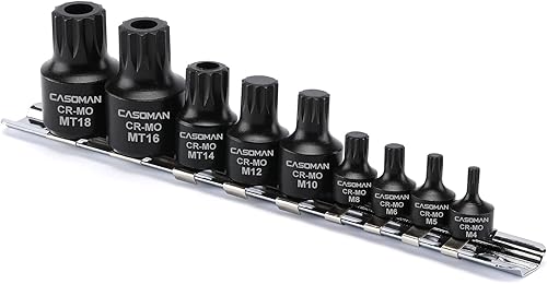 Miniatura 6 de CASOMAN E-TORX - Juego de 11 llaves de vaso hembra con riel, juego de llaves de torsión E4 - E20 y 9 piezas de perfil bajo impacto, triple cuadrado,