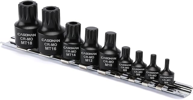 CASOMAN 9-Piece Low Profile Impact Triple Square Bit Socket Set, Includes Storage Rail, 1/4", 3/8" and 1/2" Drive, CR-MO Steel, Designed for Impact Use