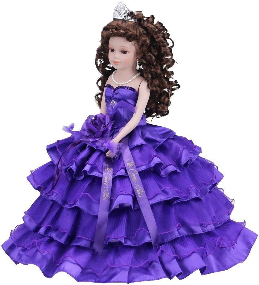18" Porcelain Quince Anos Quinceanera Umbrella Last Doll Muneca Centerpiece ~ Purple ~ KK18729-13