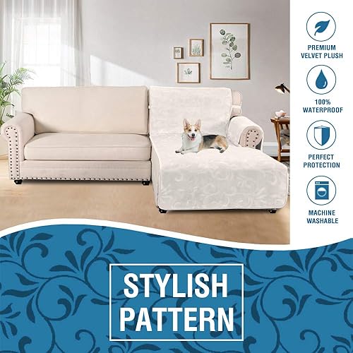 Miniatura 7 de Protector de sofá 100% impermeable, 132 x 36 pulgadas, hecho de terciopelo de primera calidad, con brazo derecho, para perros, protector de muebles,