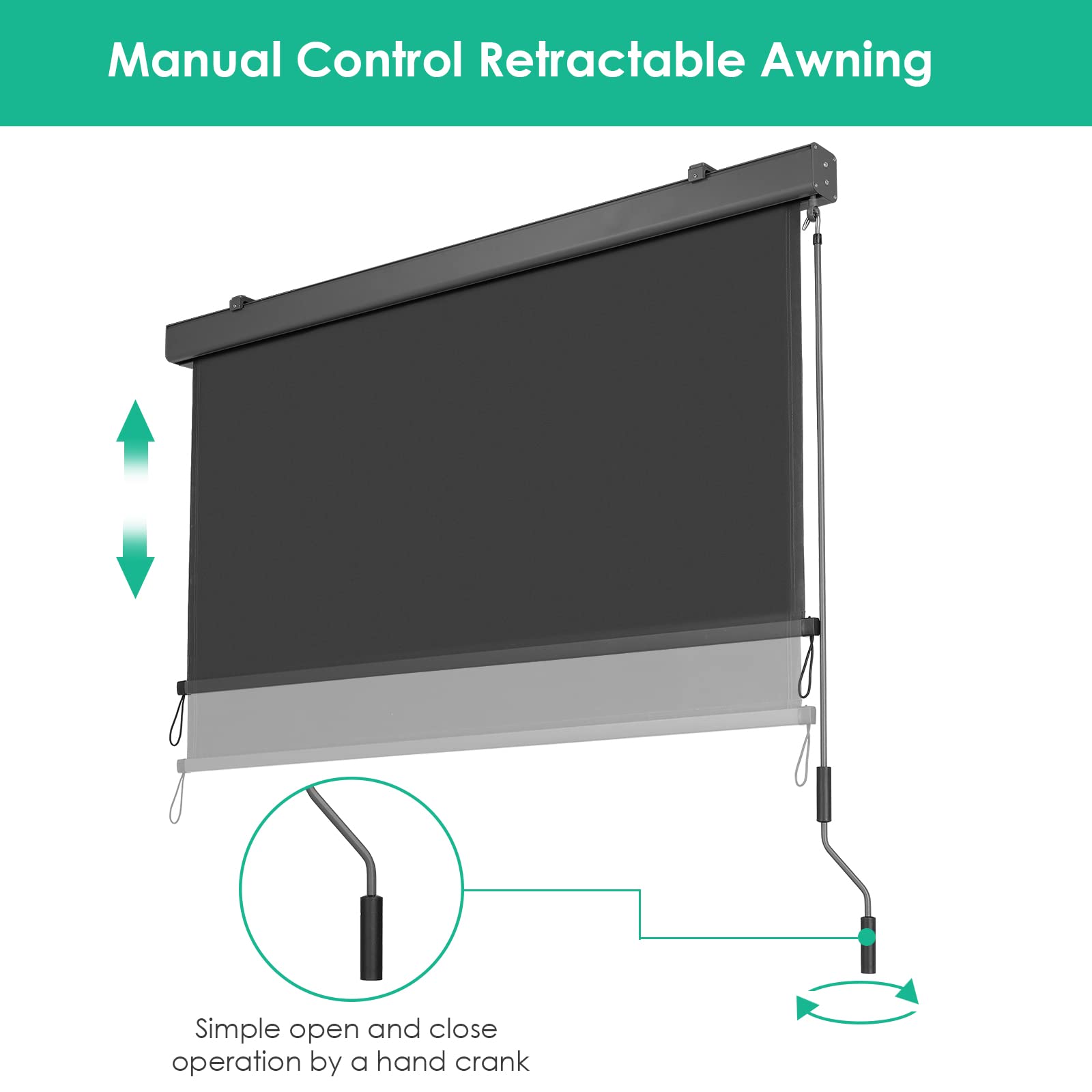 Toldo Vertical Enrollable Impermeable con Manivela, Pantalla de Privacidad Persiana Extensible para Interior y Exterior, Protección Solar, Resistente a los Rayos UV, contra el Viento,250x140cm Gris