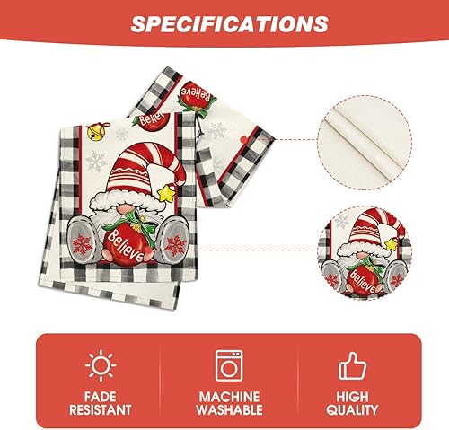 Miniatura 5 de Artoid Mode Buffalo Plaid Gnomo Bell Believe - Camino de mesa de Navidad, decoración de mesa de comedor de cocina de invierno de temporada para