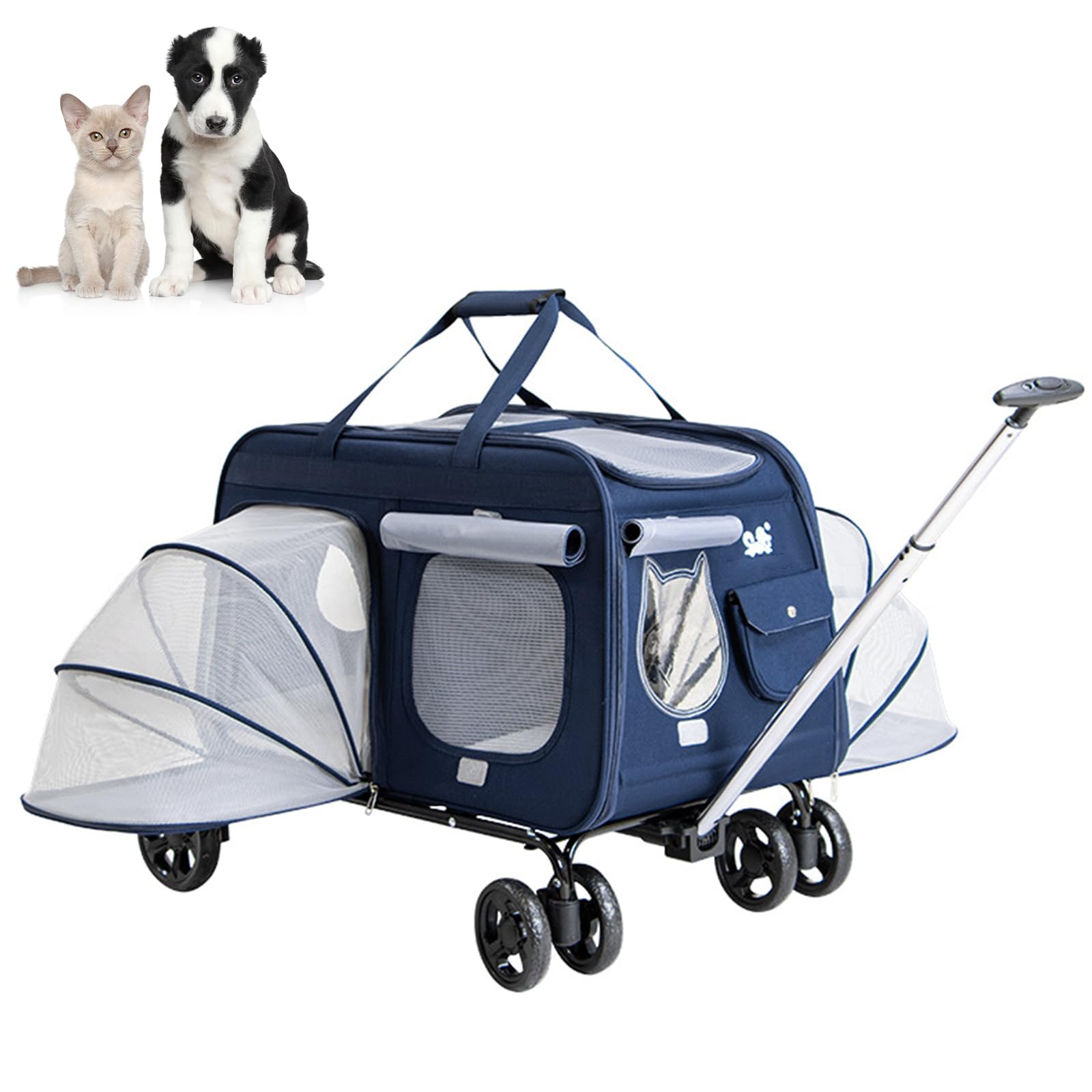 Genérico Transportín para Gatos con Ruedas para Gatos Grandes, transportador de Mascotas expandible con Ruedas para 2 Gatos o 1 Perro Mediano, transportador de Viaje para Mascotas con Ruedas y asa te