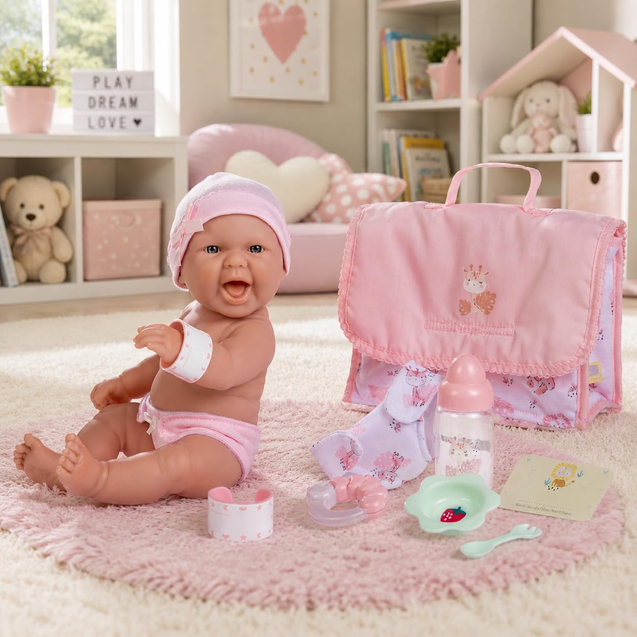 jc toys 18332 La Newborn Babypuppe Geschenkset, Rosa Windelwechsel, 33 cm