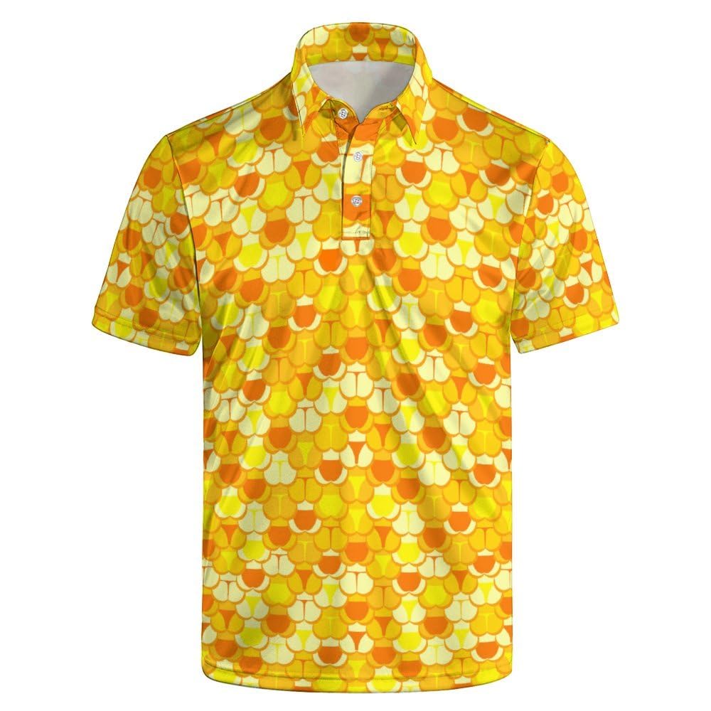 QavhigkMen's Funny Golf Shirts Hawaiian Polo Shirts 80S Flashes Polo Shirts Funny Hawaiian Beach Summer Golf Polo Shirts
