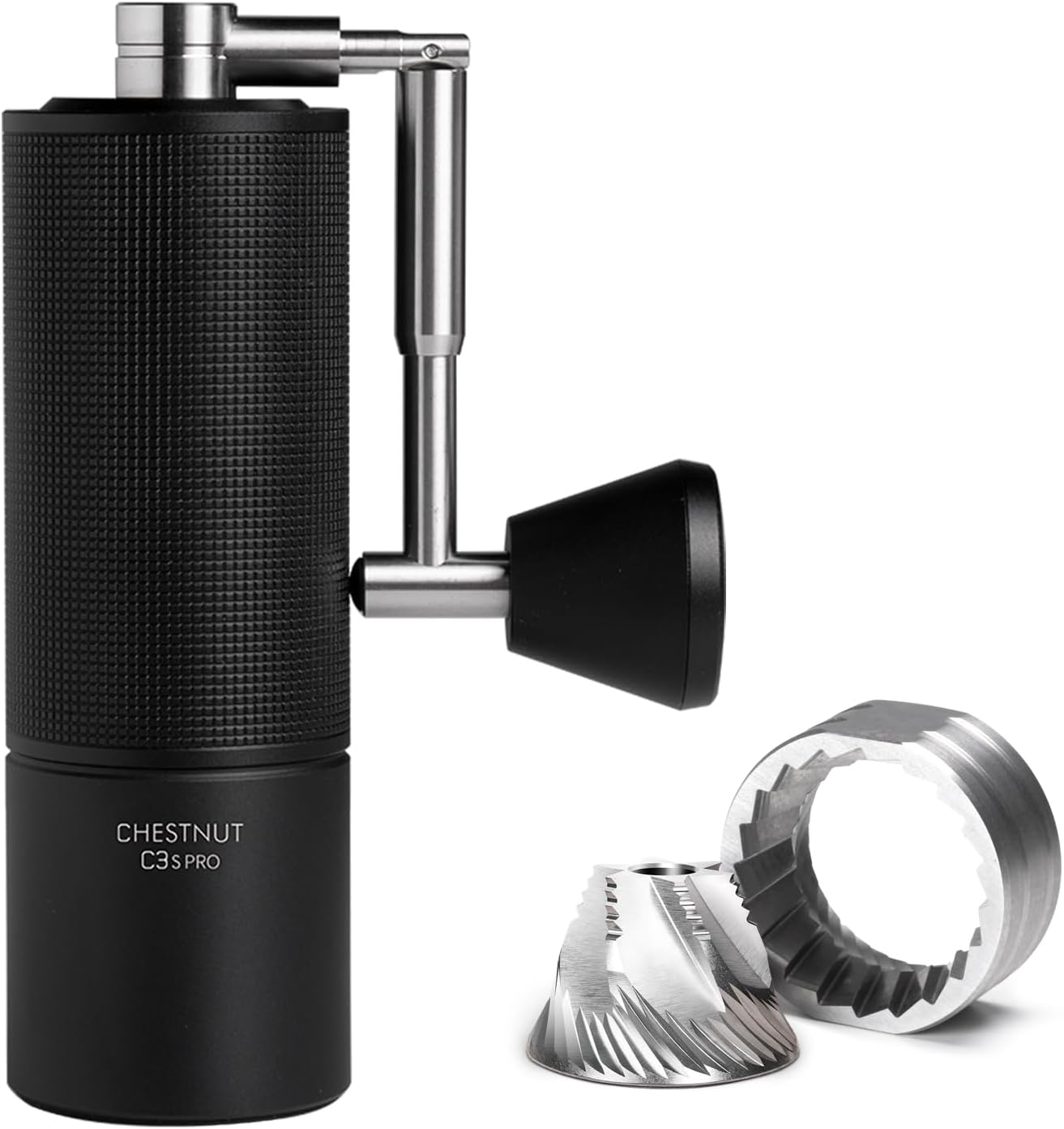 TIMEMORE Manual Coffee Grinder Foldable Handle Burr Coffee Grinder with Capacity 20g Chestnut C3S PRO Internal External Adjustable Setting, Double Bearing Positioning for Travel Camping, Home Black - Thumbnail 3