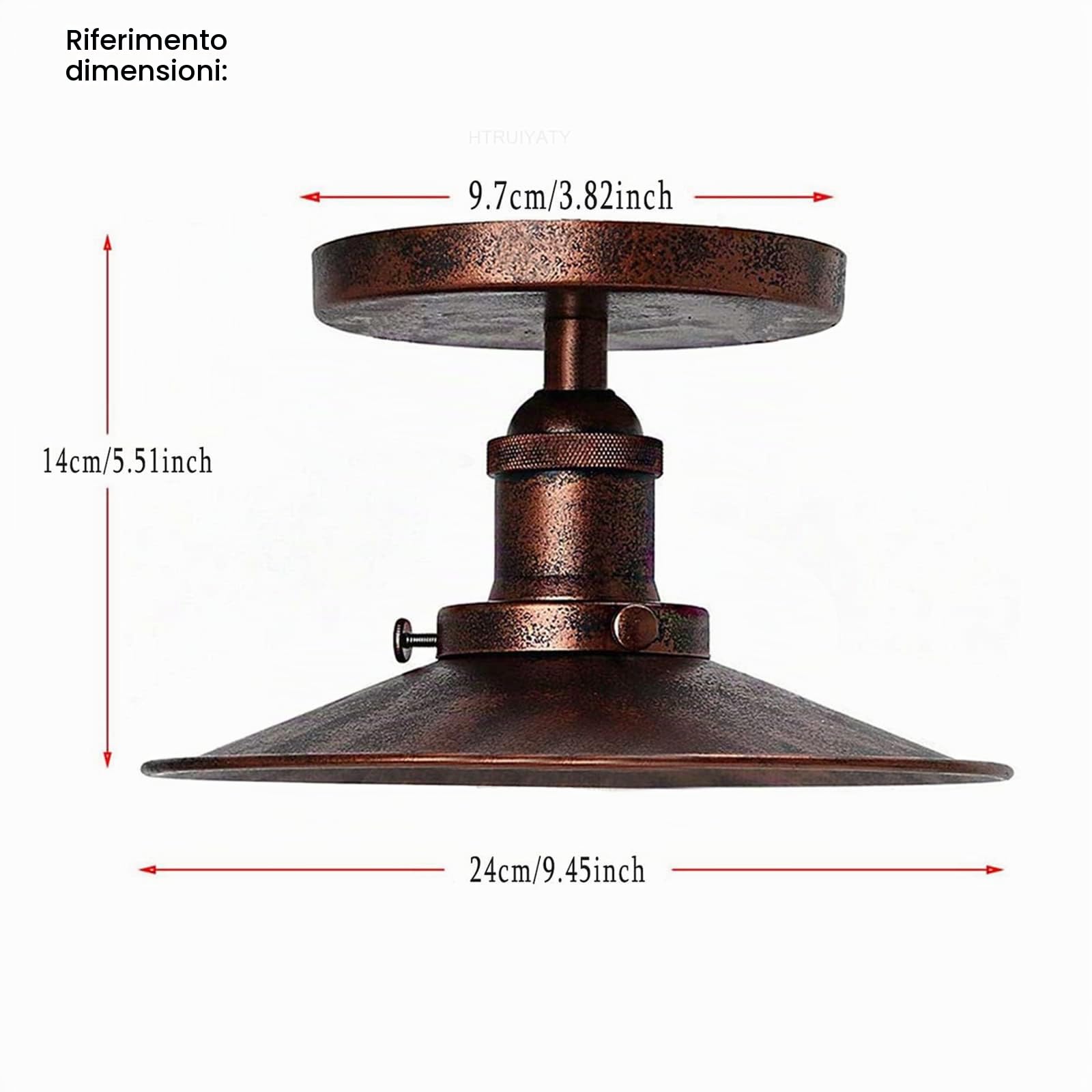 HTRUIYATY 2 Pezzi Plafoniera Ombrello Vintage E27 Industriale Retro Metal Paralume Lampada Soffitto Barn Light (Ruggine 22 cm)