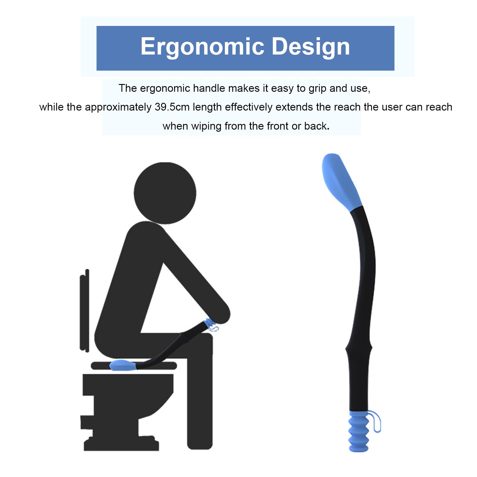 Aides de toilette pour l'essuyage - Longue portée - Aide à l'essuyage des fesses - Aide à l'essuyage confortable - Lingettes humidifiées - Longue poignée pour personnes âgées, femmes enceintes