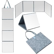 3 Way Foldable Full Length Mirror for Travel Camping, Morandi Blue