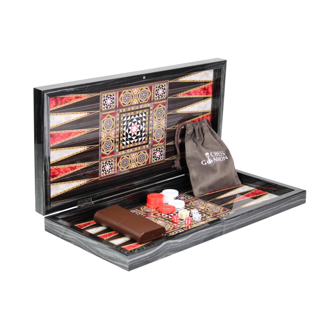 Juego de backgammon de madera con diseño de madreperla de 50,8 cm