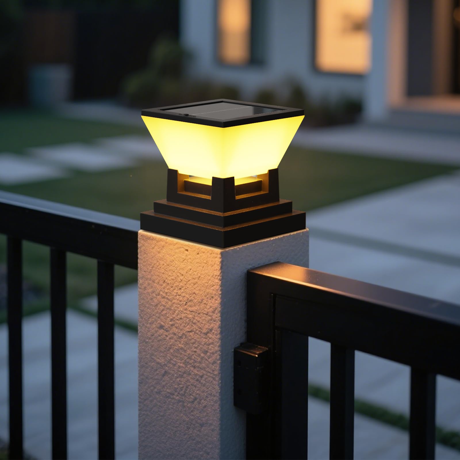 ACMHNC Farola Solar Exterior, 2 Piezas Luz Solar Exterior Jardin Para Postes de Valla 7x7 8x8 9x9 10x10cm, Ip65 Lampara Sobremuro Exteriores, 3 Modos, Para Jardín Valla Postes Madera