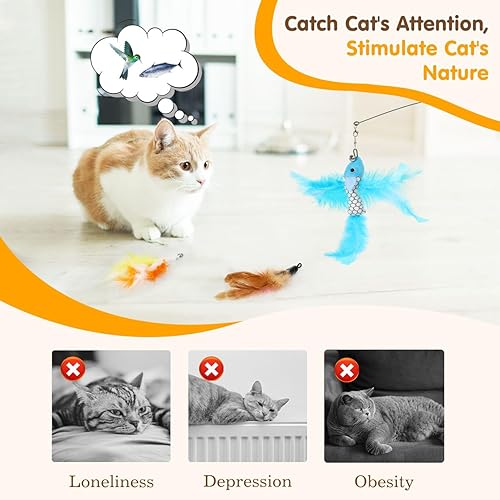 Miniatura 5 de Pawaboo Juguetes de plumas para gatos, juguete interactivo para gatos con ventosa de 2 ranuras, 2 varitas desmontables para gatos y 7 piezas de