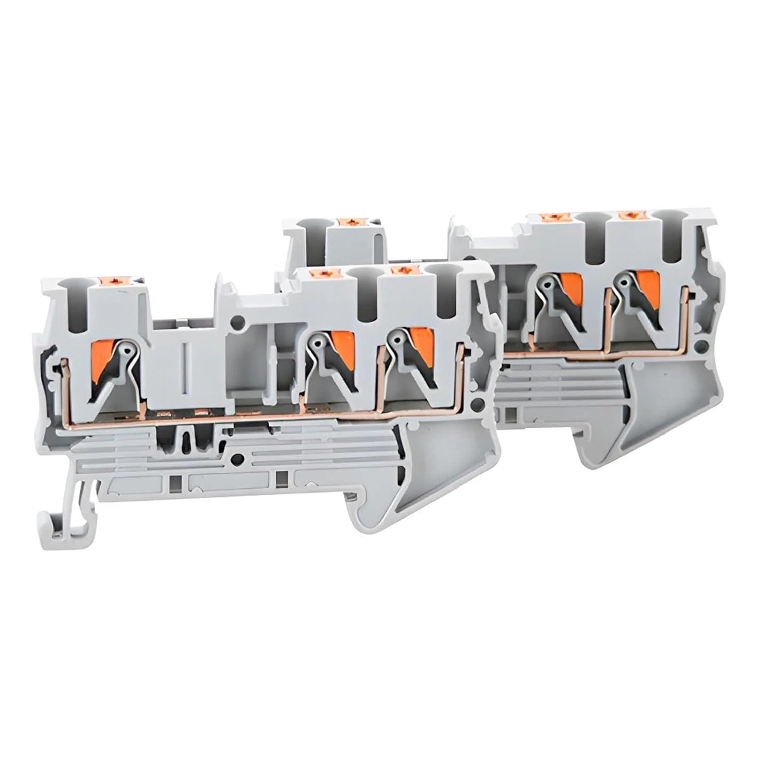 10pcs Terminal Block Din Rail Mount PT 2.5-Twin 3 Conductors Push in Spring Screwless Feed Through Wire Conductor Wire Connector(Gray)