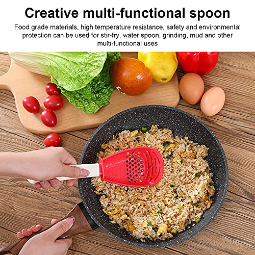 2Pcs Multifunctional Kitchen Cooking Spoon, Skimmer Scoop Slotted Spoon Colander Strainer Grater Masher, For Draining, Mashing, Grinding, Garlic Press Crusher (Black And Red) #TOP2