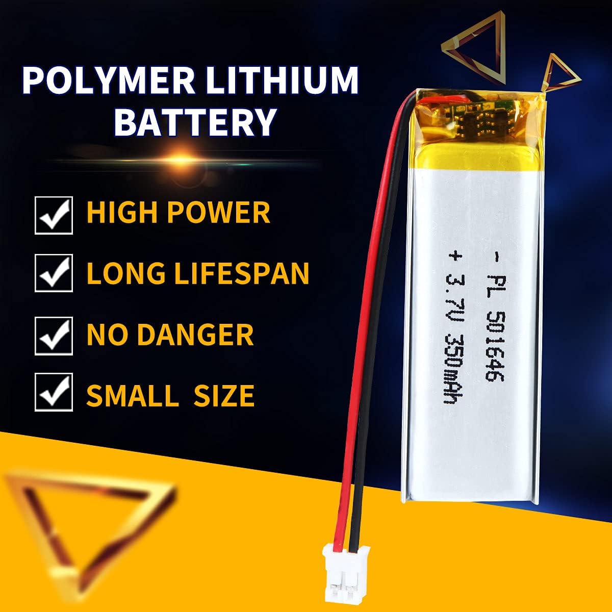 3.7V 100X 350mAh Battery 501646 Lithium Polymer Ion Rechargeable Li-ion Li-Po Battery with 2P PH 2.0mm Pitch Connector