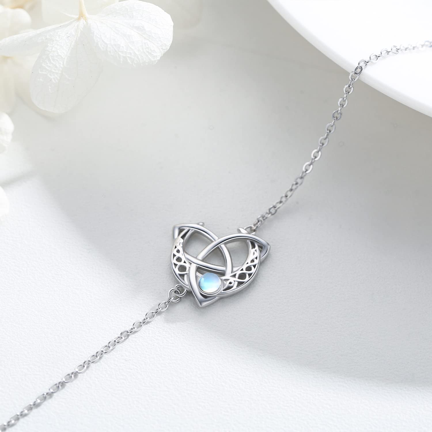 Midir&Etain Pulsera celta de plata de ley 925 con piedra de luna, joya celta, regalo para mujeres y niñas