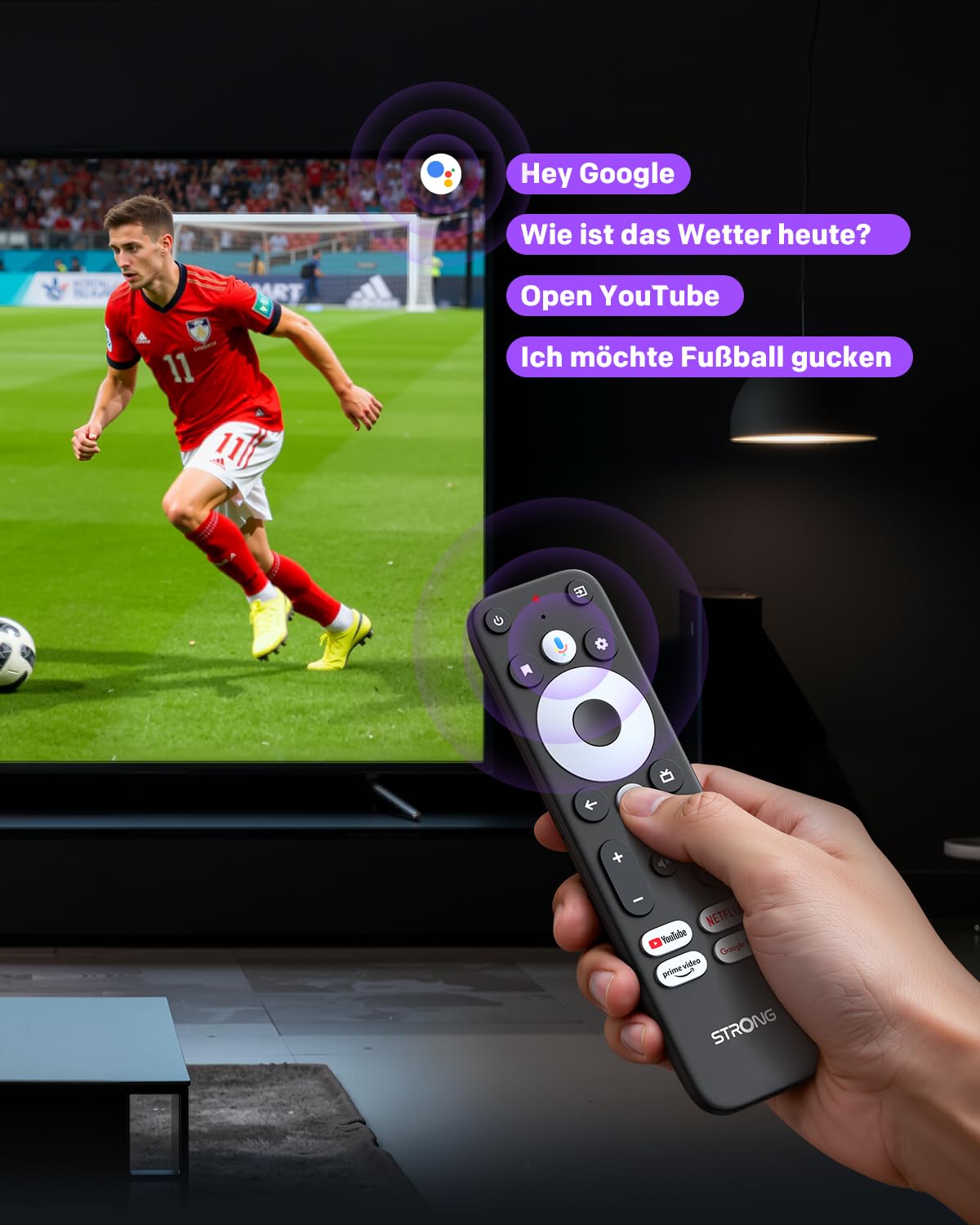STRONG Leap-UNA Android TV Streaming Stick, WiFi, Integrierter Chromecast, Android 11 TV-Box, Google Assistant, HDR10+, Google Play, Netflix, YouTube
